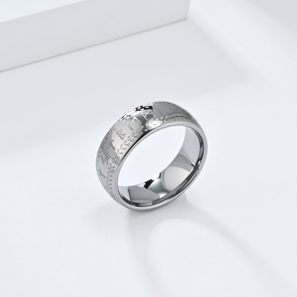8Mm Curved Viking Character Tungsten Steel Ring for Men