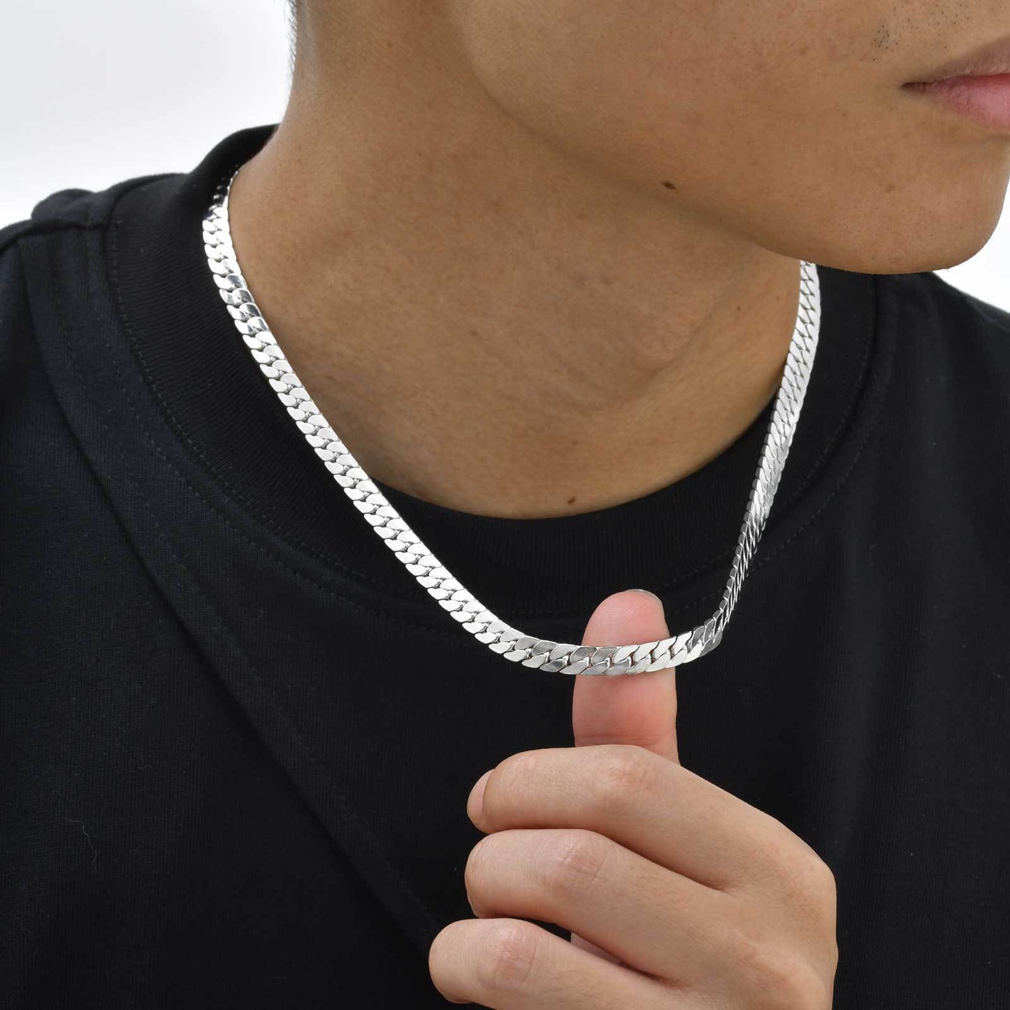 Stainless Steel Flat Four-Sided Encrypted Nk Chain Necklace Black Boys
