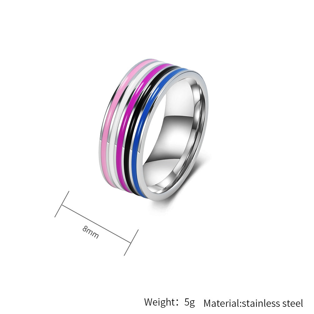 Planderful Transgender Pride Ring Unisex Bold Multicolor Stripe Stainless Steel Jewelry For LGBTQ Allies