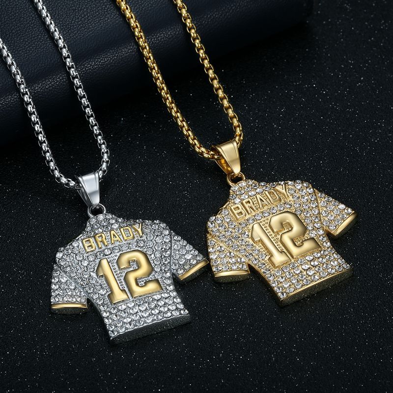 Planderful Stainless Steel NFL Quarterback Jersey Pendant Necklace Number 12 For Hip Hop Fans Gift