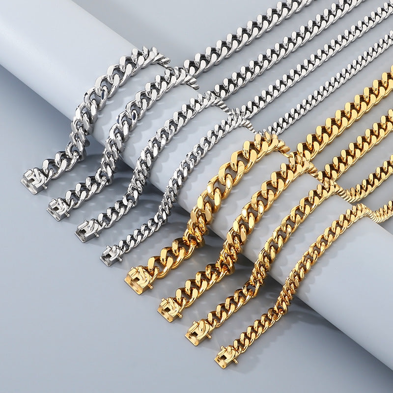 Planderful Titanium Dragon Beard Cuban Chain Necklace Men