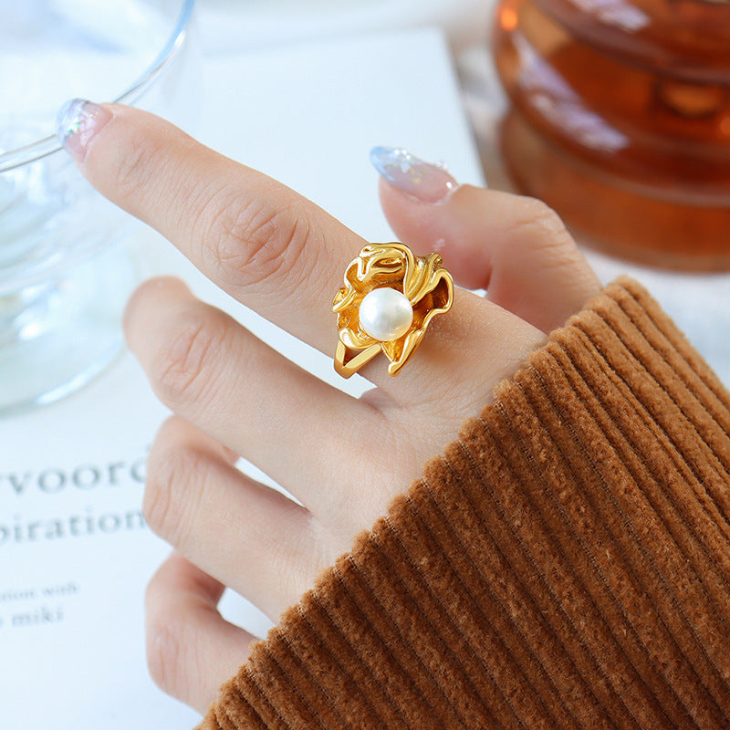 Golden Pearl Irregular Ring by Planderful - Trendy Designer Style