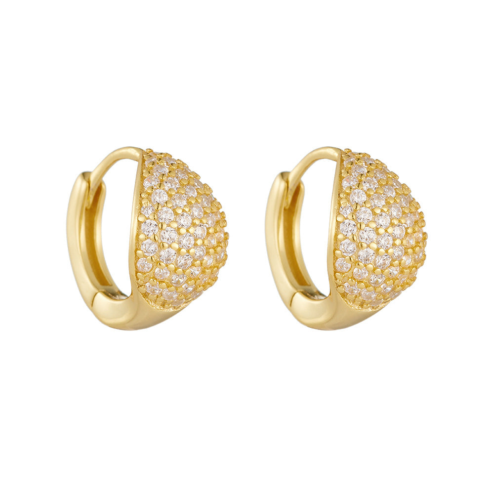 Micro-Inlaid Zircon Circle Ear Buckle S925 Sterling Silver Geometric Full Zircon Earrings