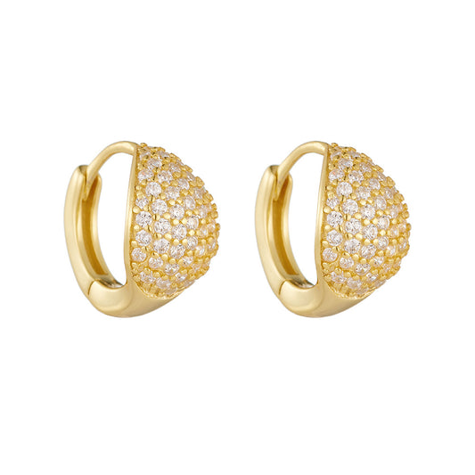 Micro-Inlaid Zircon Circle Ear Buckle S925 Sterling Silver Geometric Full Zircon Earrings