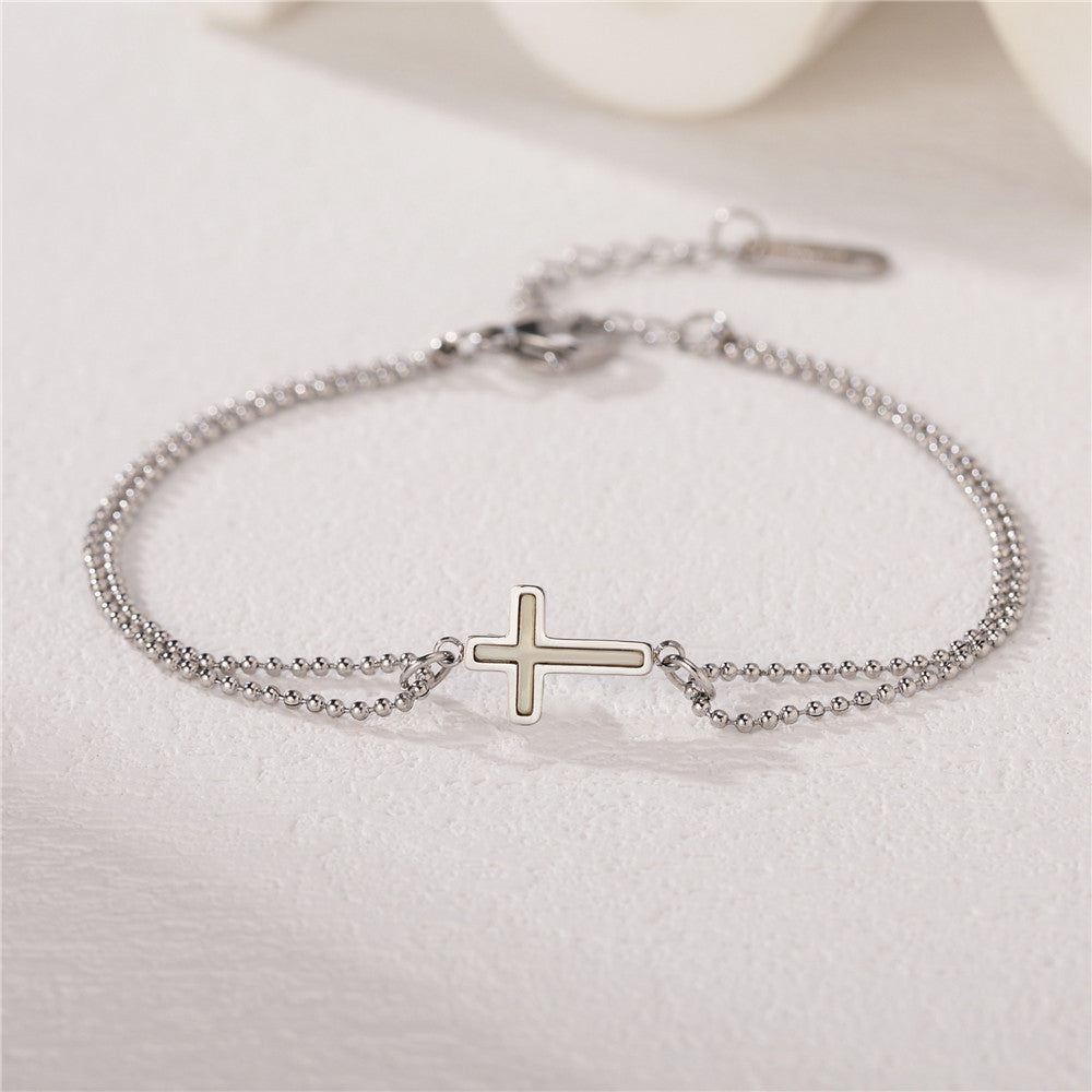 Titanium Steel Bracelet For Women By Planderful Double Layer Shell Cross Design Everyday Genie Collection