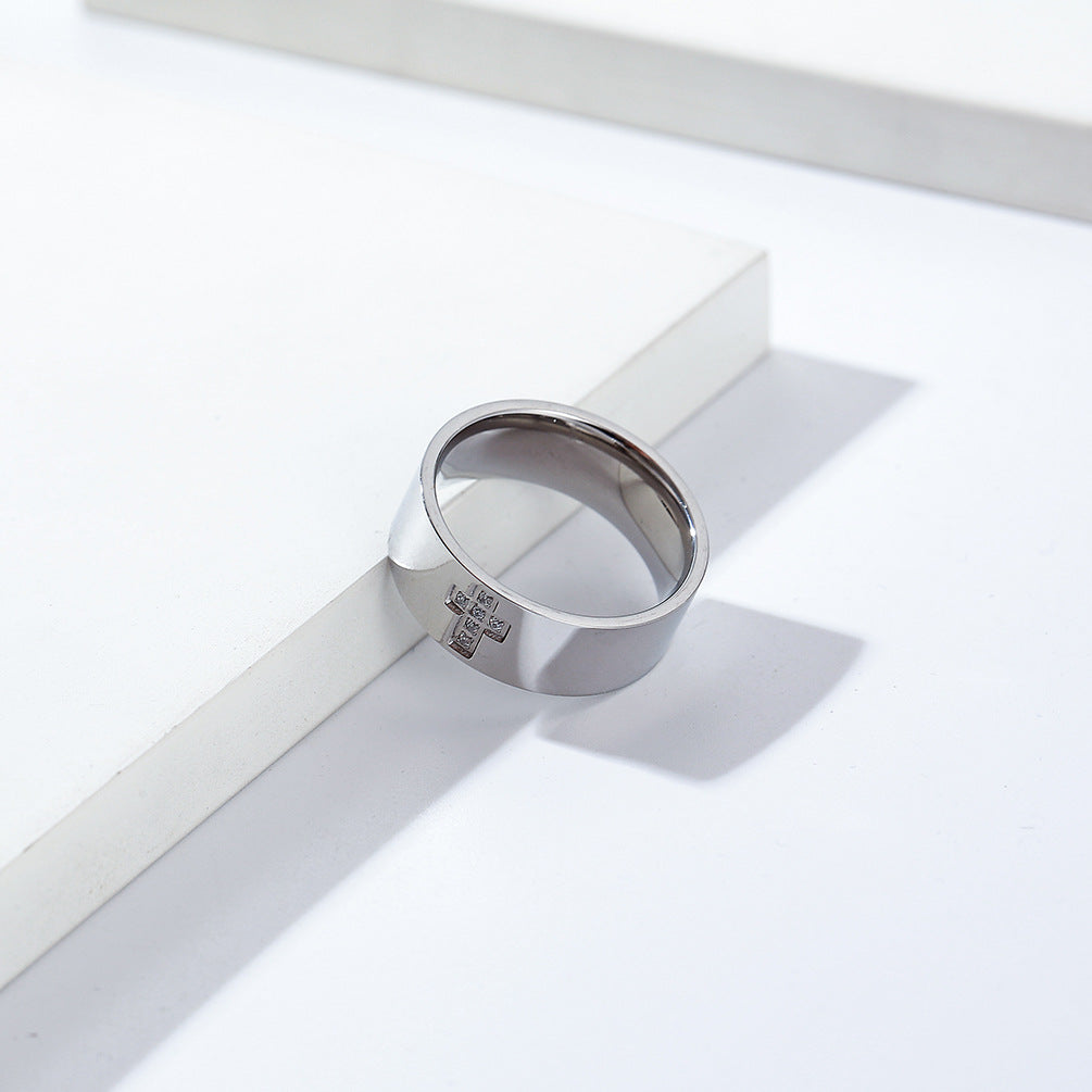 Titanium Steel Jewelry Zircon Cross Ring for Men