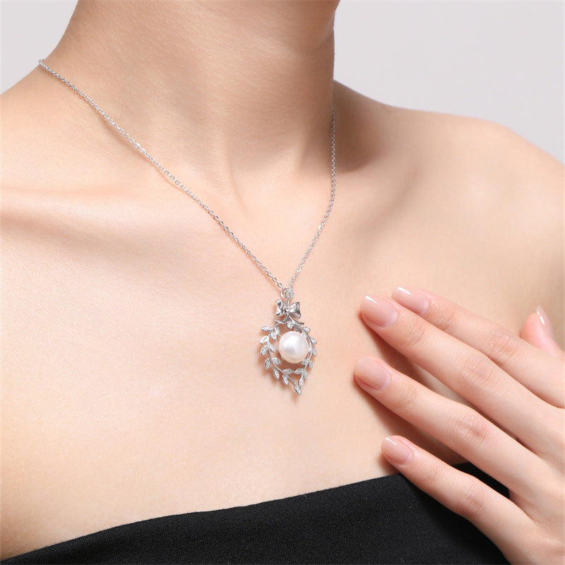 S925 Sterling Silver Freshwater Pearl Window Lattice Necklace