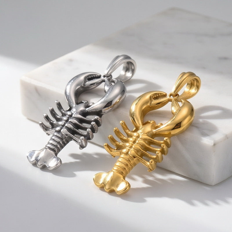 Hipster Animal Ocean Vacation Style Lobster Stainless Steel Men's Pendant Necklace