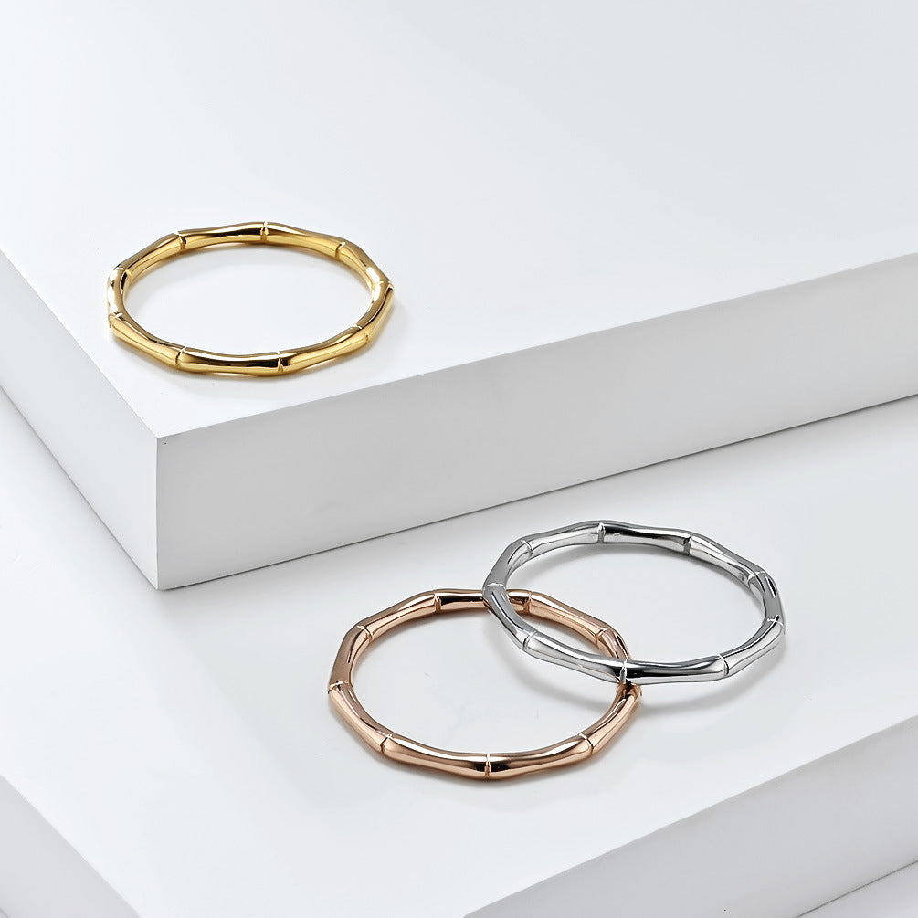 Planderful Bamboo Ring For Women Titanium Steel Closed Bamboo Design Lightweight Elegant Luxury Jewelry