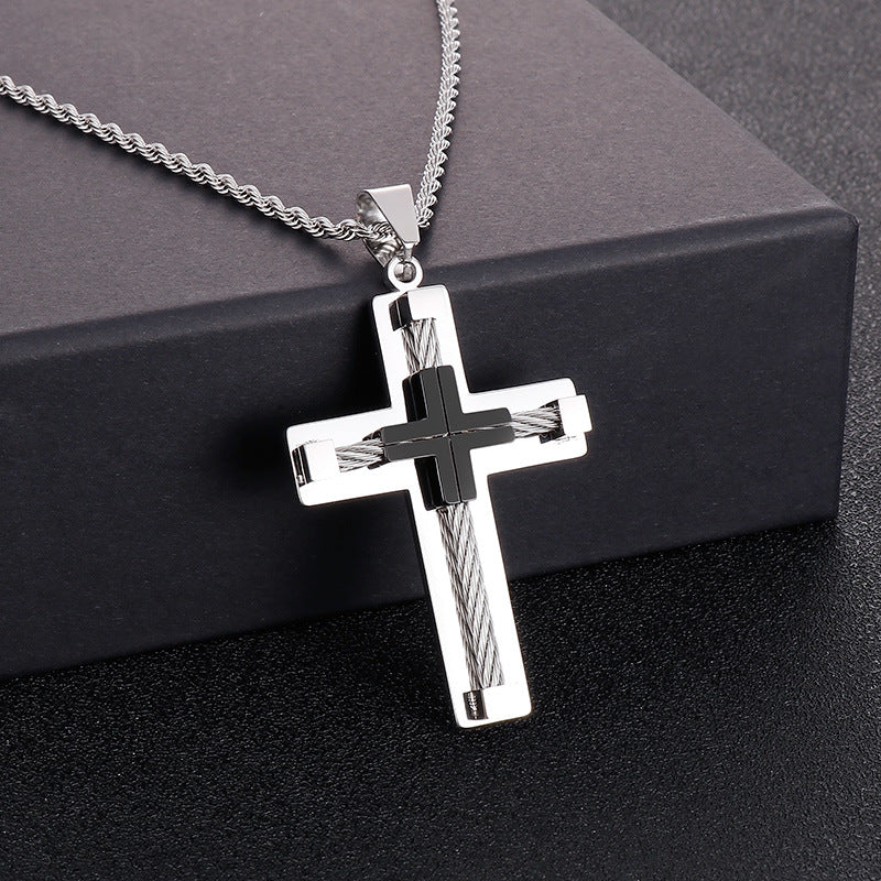 Men's Cross Pendant in Titanium Steel and Stainless Steel Jewelry