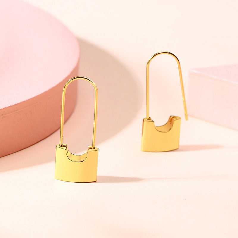 Korean Earrings Stainless Steel Lock Exaggerated Gold Jewelry