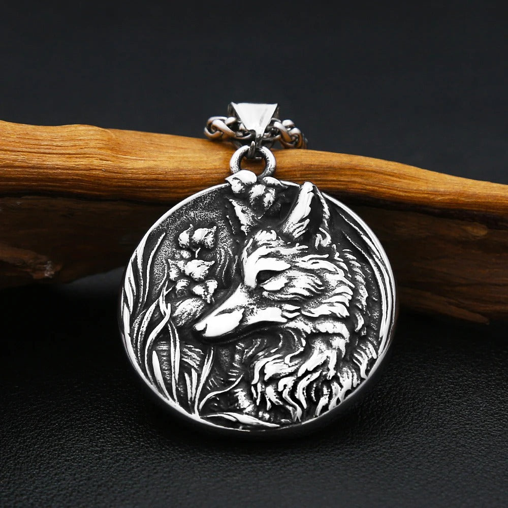 Vintage Wolf Stainless Steel Men's Pendant Necklace