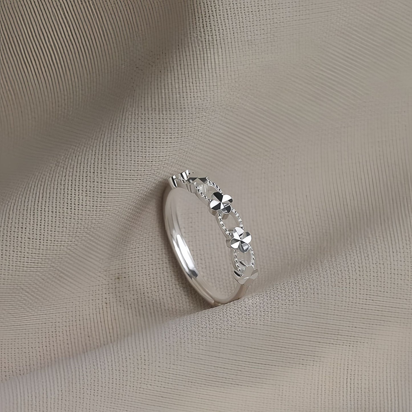 Planderful Sterling Silver Four Leaf Clover Ring For Women Adjustable Open Band Elegant Jewelry