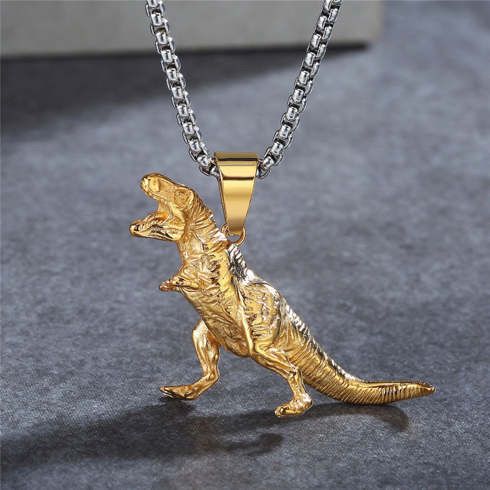 Personalized Tyrannosaurus Rex Pendant Steel Unisex Bold Retro Dino Gift Planderful