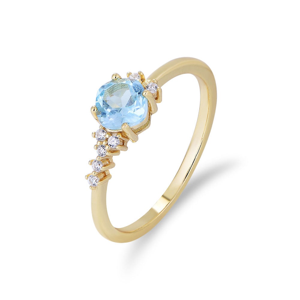 Sky Blue Topaz Sterling Silver Ring, Cold Wind, Advanced Sense, Japanese And Korean