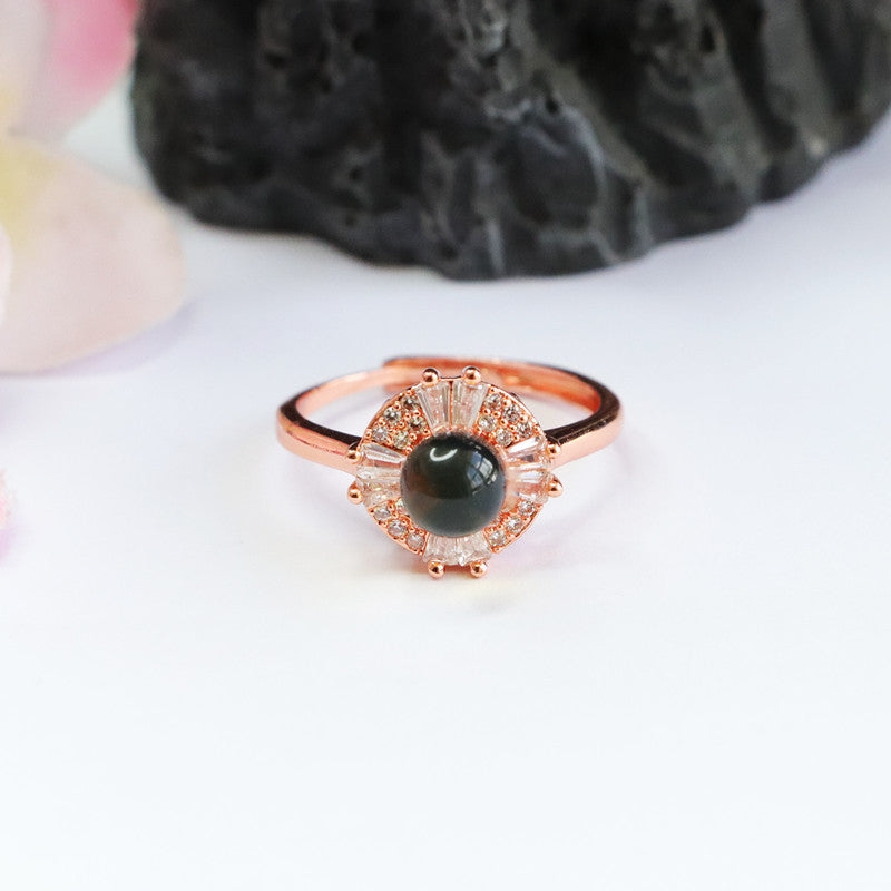 Fortune's Favor Sterling Silver Beeswax Amber Ring with Zircon Halo