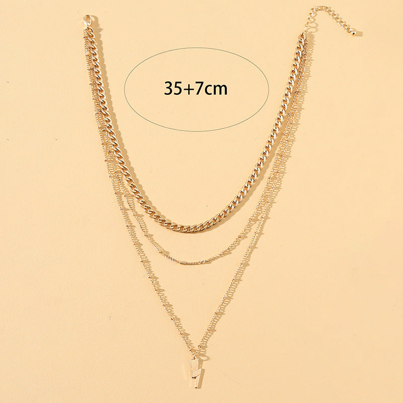 Chic Lightning Layered Necklace with Personalized Charm