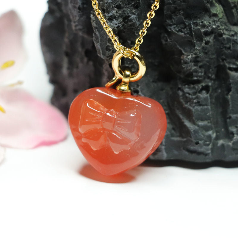 Yanyuan Agate Heart Bow Pendant — No Chain