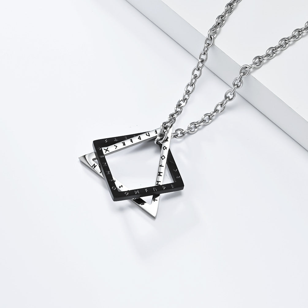 Nordic Viking Triangle Square Titanium Steel Pendant Necklace