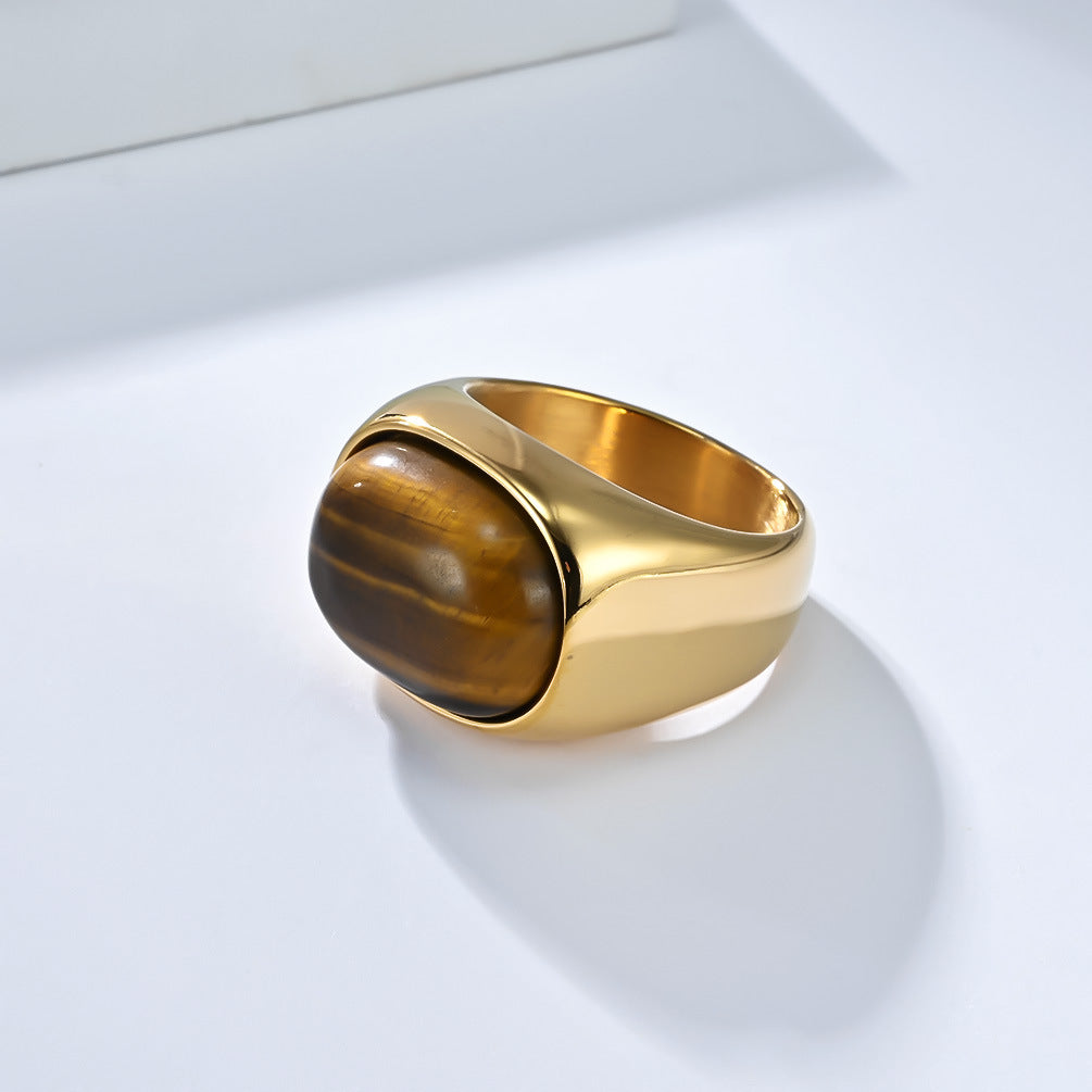 Tiger Eye Ring For Men By Planderful Titanium Steel Durability Retro Style Jewelry