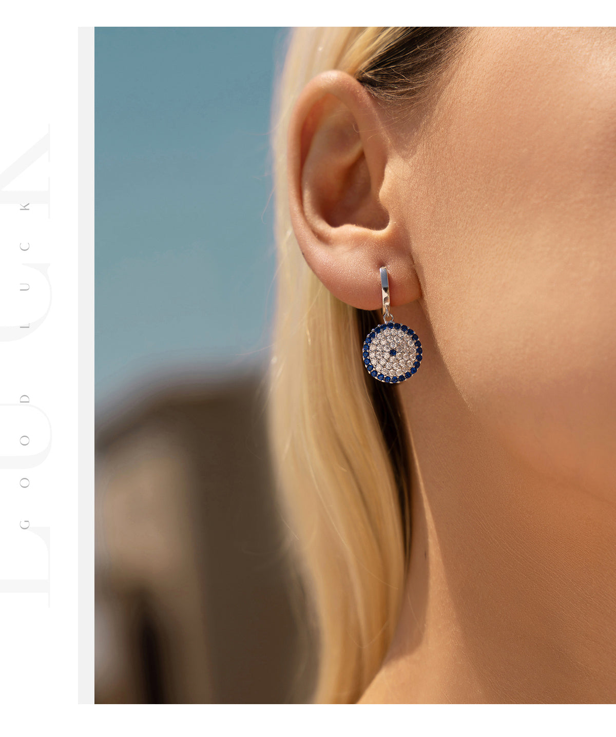 925 Sterling Silver Blue Eye Geometric Earrings