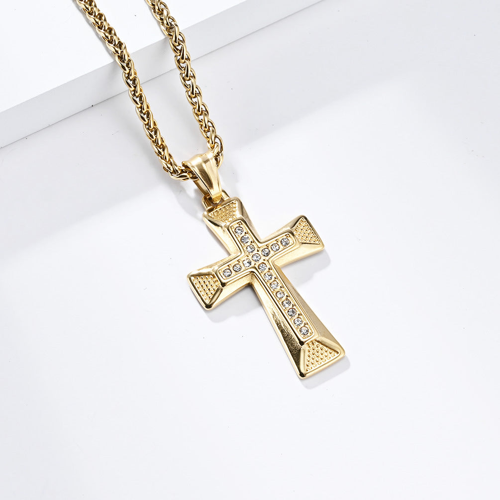 Planderful Cross Necklace Titanium Steel With Zircon Inlays Personalized Hip Hop Pendant Light Luxury