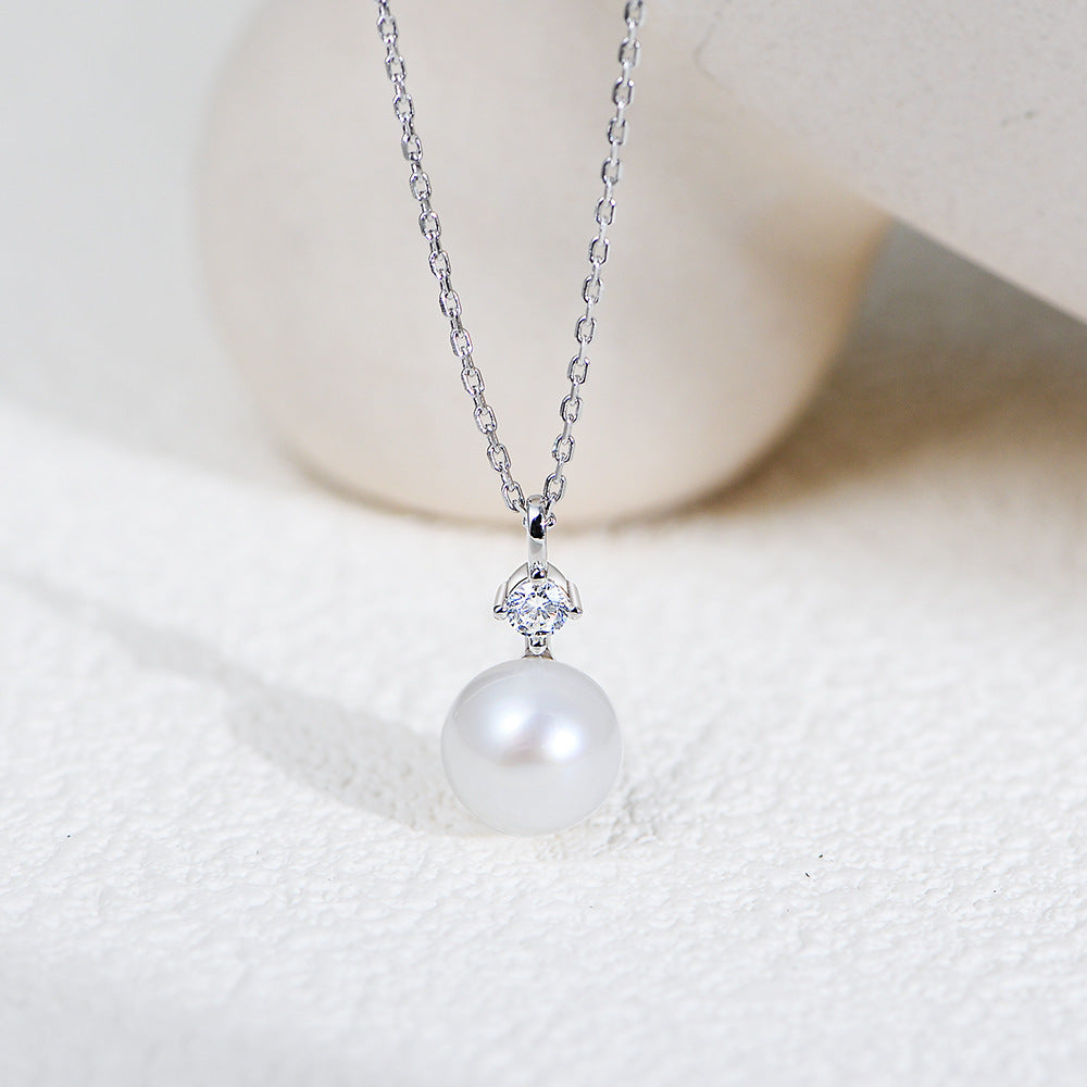 Planderful Shop S925 Sterling Silver Pearl Zircon Necklace For Women Collarbone Length Luxurious Jewelry