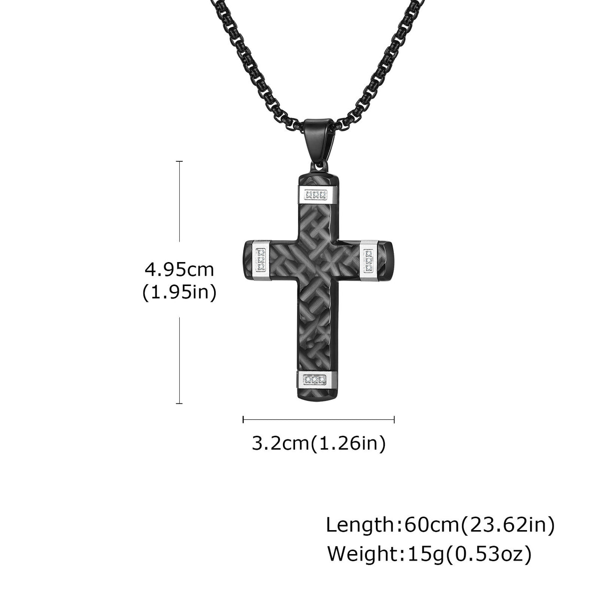 Cross Zircon Black Stainless Steel Necklace for Men