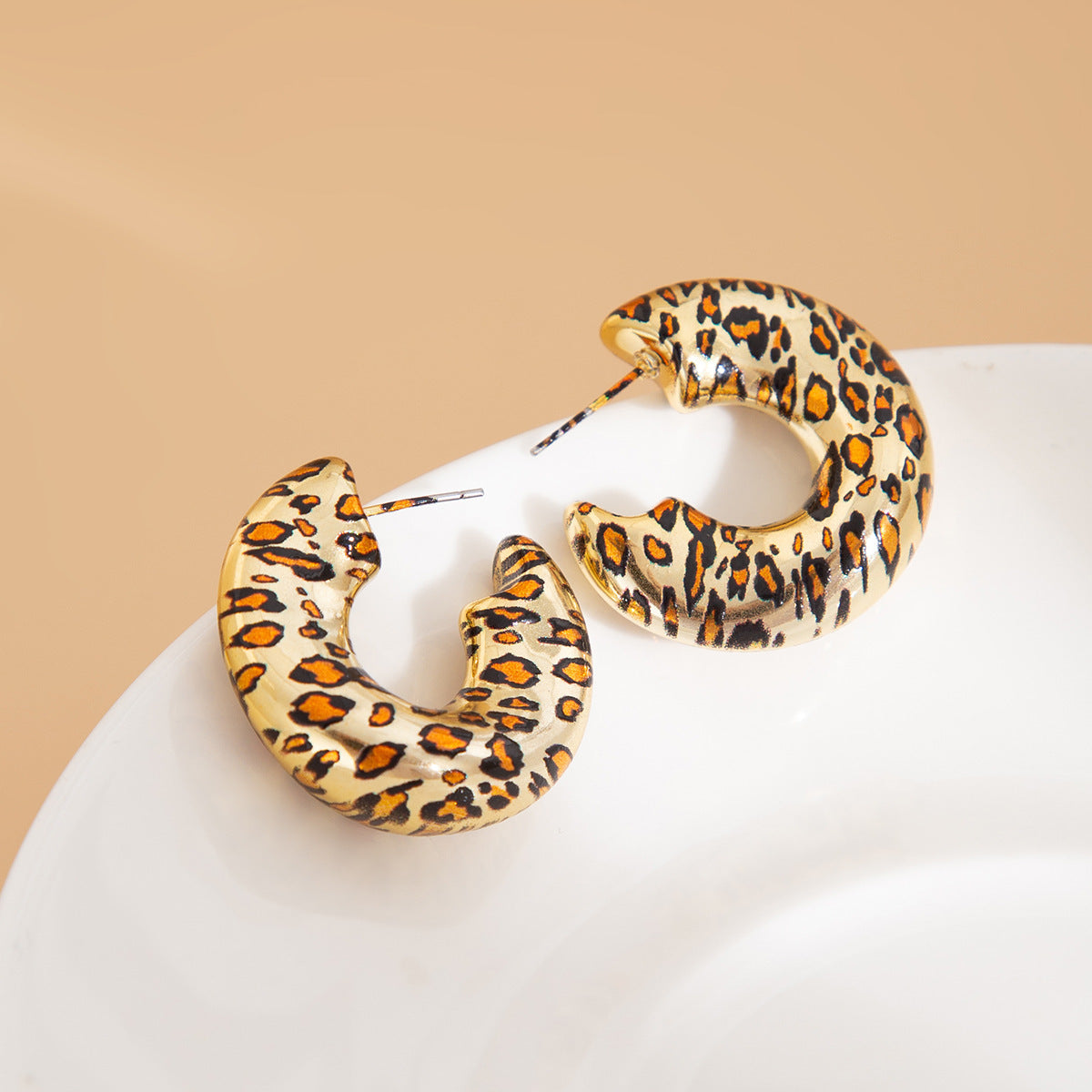 Planderful Resin Geometric Earrings C Shaped With Leopard Print Water Drop For Women Bold Chic Statement