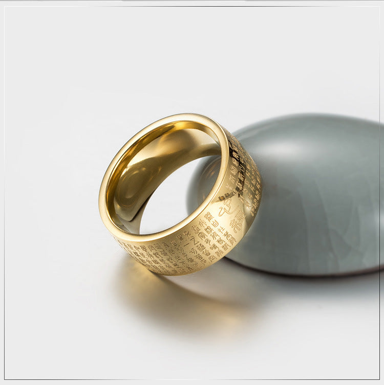 Titanium Steel Ring Retro Ethnic Seal Character Heart Geometric Design Planderful Everyday Genie For Fashion Lovers