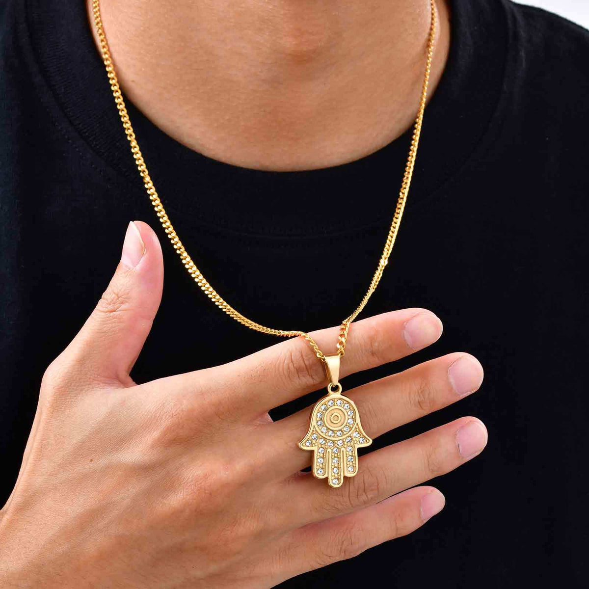 Fatima Hand Zircon Stainless Steel Pendant