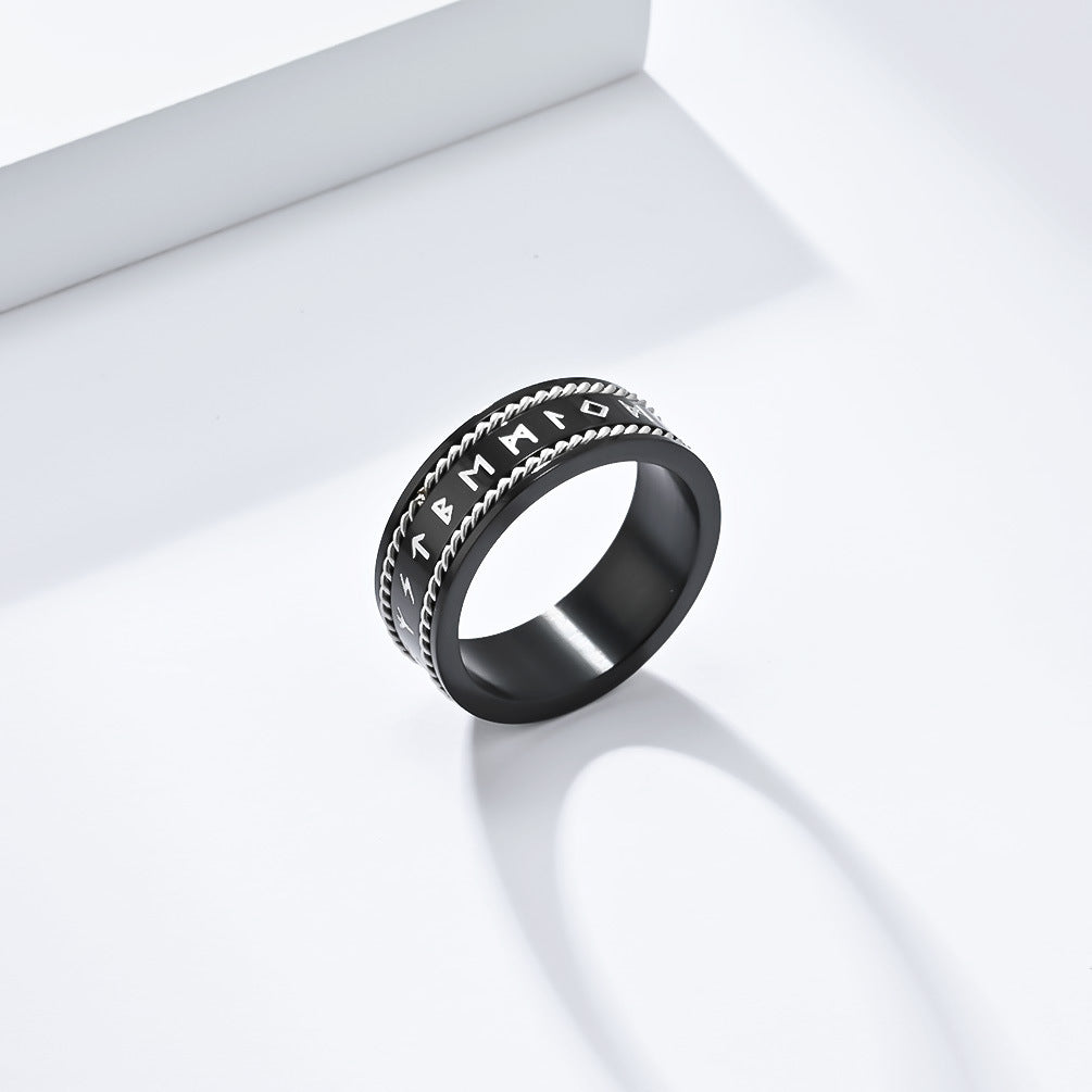 Planderful Nordic Viking Text Ring Personalized Titanium Steel Mens Wire Rope Jewelry