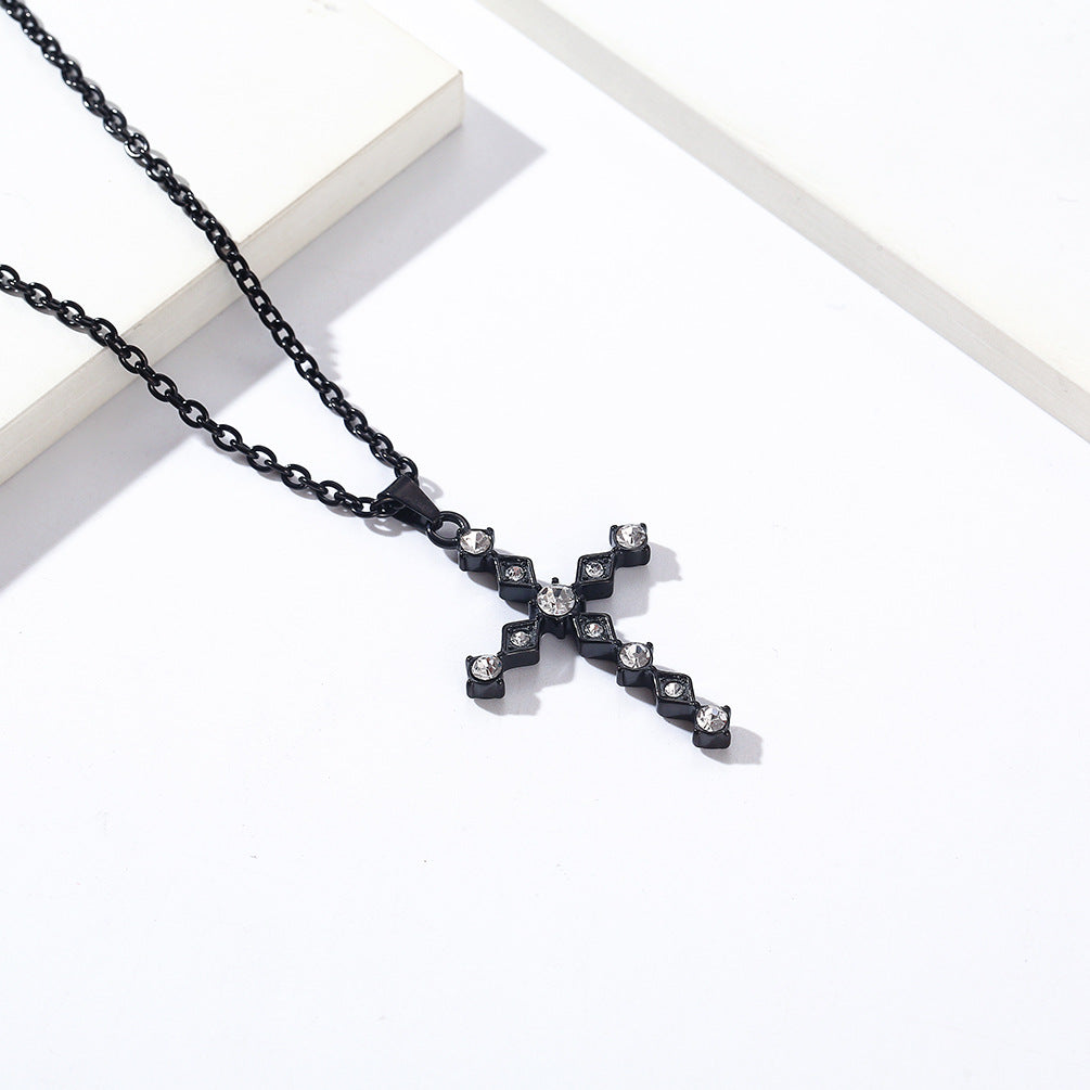 Cross-Border Amazon Light Luxury Zircon Titanium Steel Cross Necklace