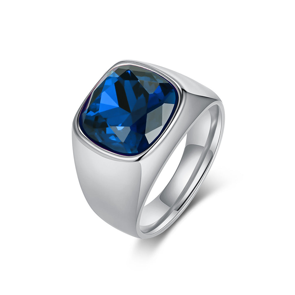 Black Gemstone Zircon Stainless Steel Ring Unisex