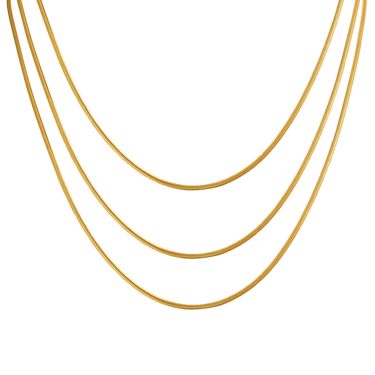 Wind Stainless Steel Multi-Layer Three-Layer Flat Snake Chain Necklace Gold-Plated Lady