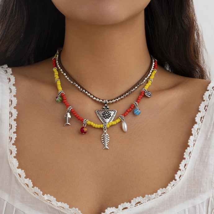 Bohemian Beaded Floral Fringe Necklace