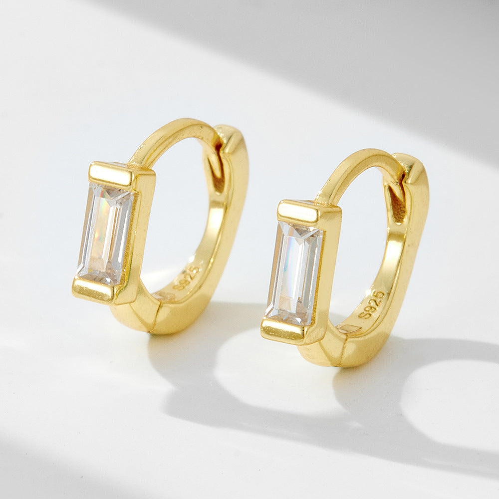 S925 Silver Zircon-Encrusted Rectangular Earrings Women