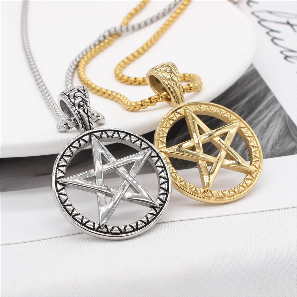 Planderful Titanium Steel Pentagram Pendant For Men Unisex Iconic Street Style Protection Symbol Jewelry
