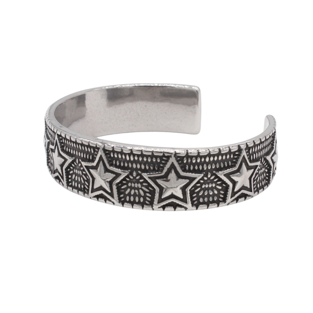 Premium Titanium Steel Bracelet With Retro Five Pointed Star Design Unisex Style By Planderful
