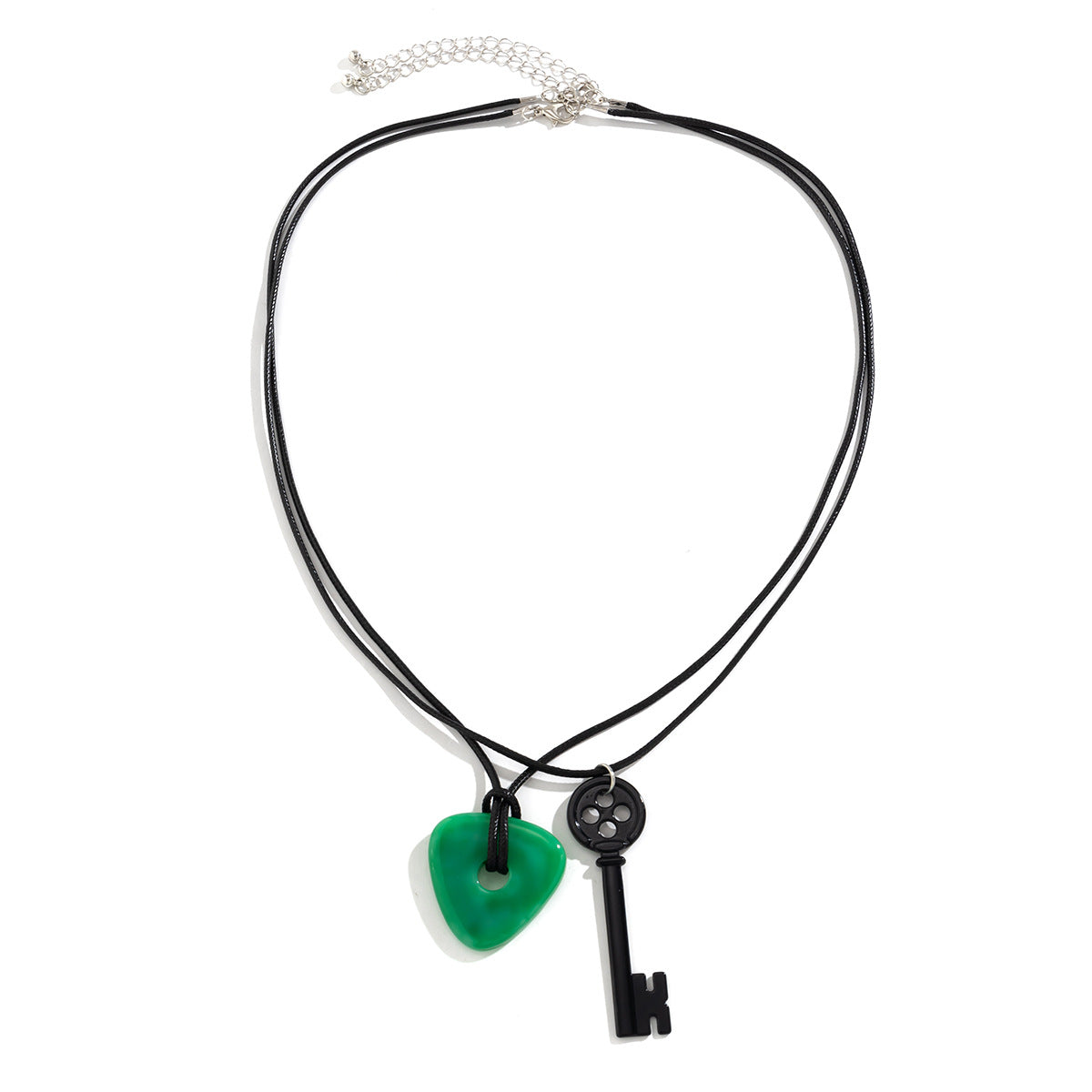 Retro Triangle Dial Pendant Necklace with a Cherry-Fizz Design, Double Layered Necklace with a Vogue Key Accents