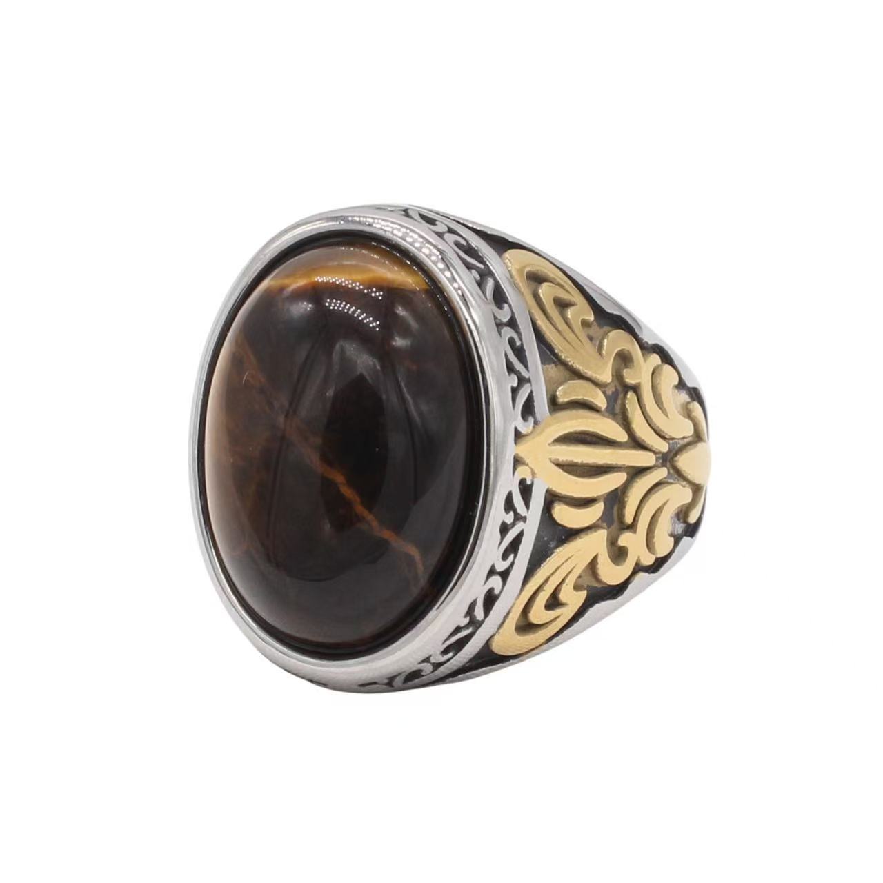 Planderful Jewelry Mens Steel Ring With Retro Stone European American Style Timeless Accessory