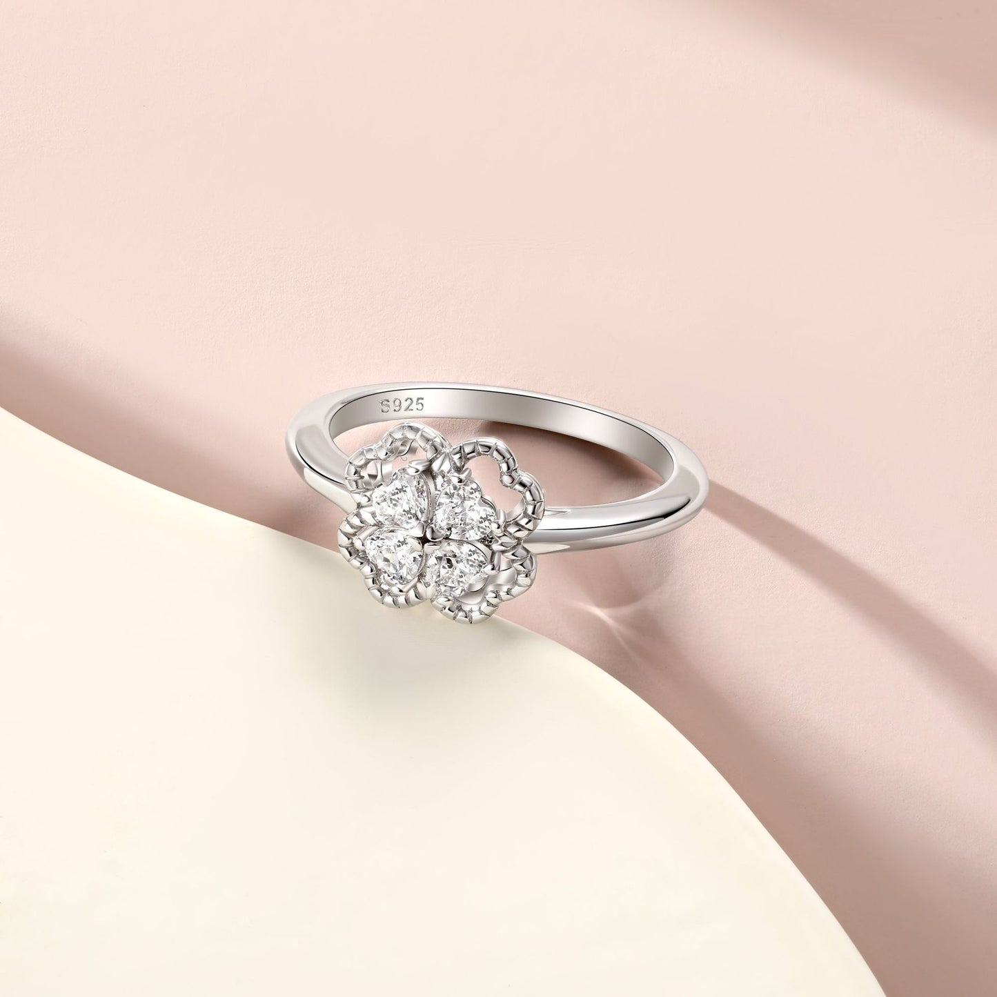 S925 Sterling Silver Four-Leaf Clover Ring Women's Luxury Jewelry