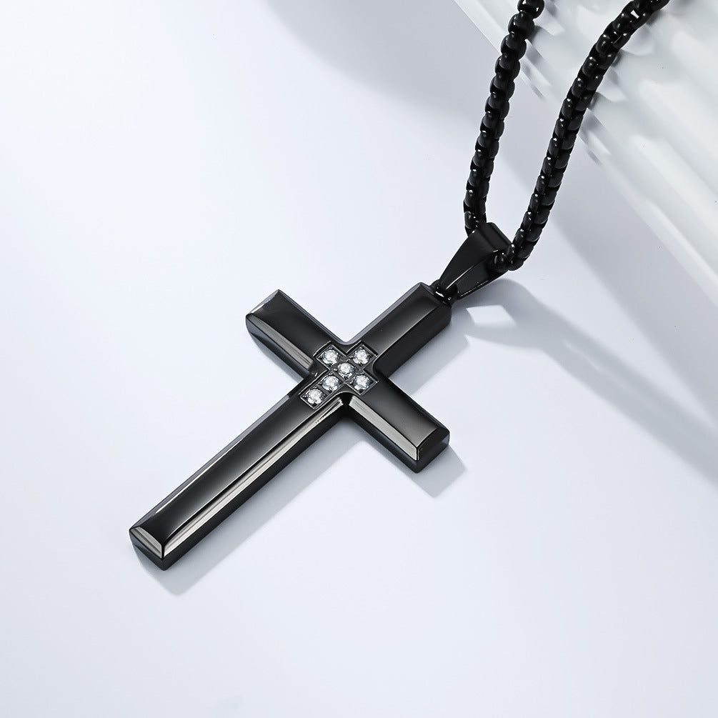 Planderful Cross Necklace Unisex Titanium Steel Zircon Encrusted Pendant For Men Women High End Fashion