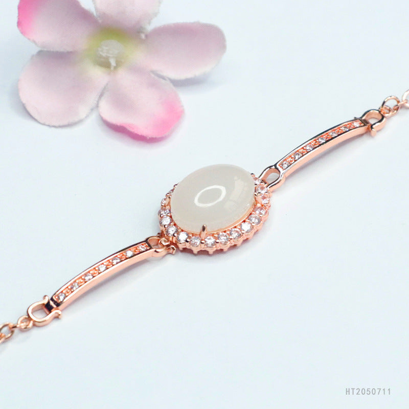 Hetian White Jade Oval Stone Bracelet