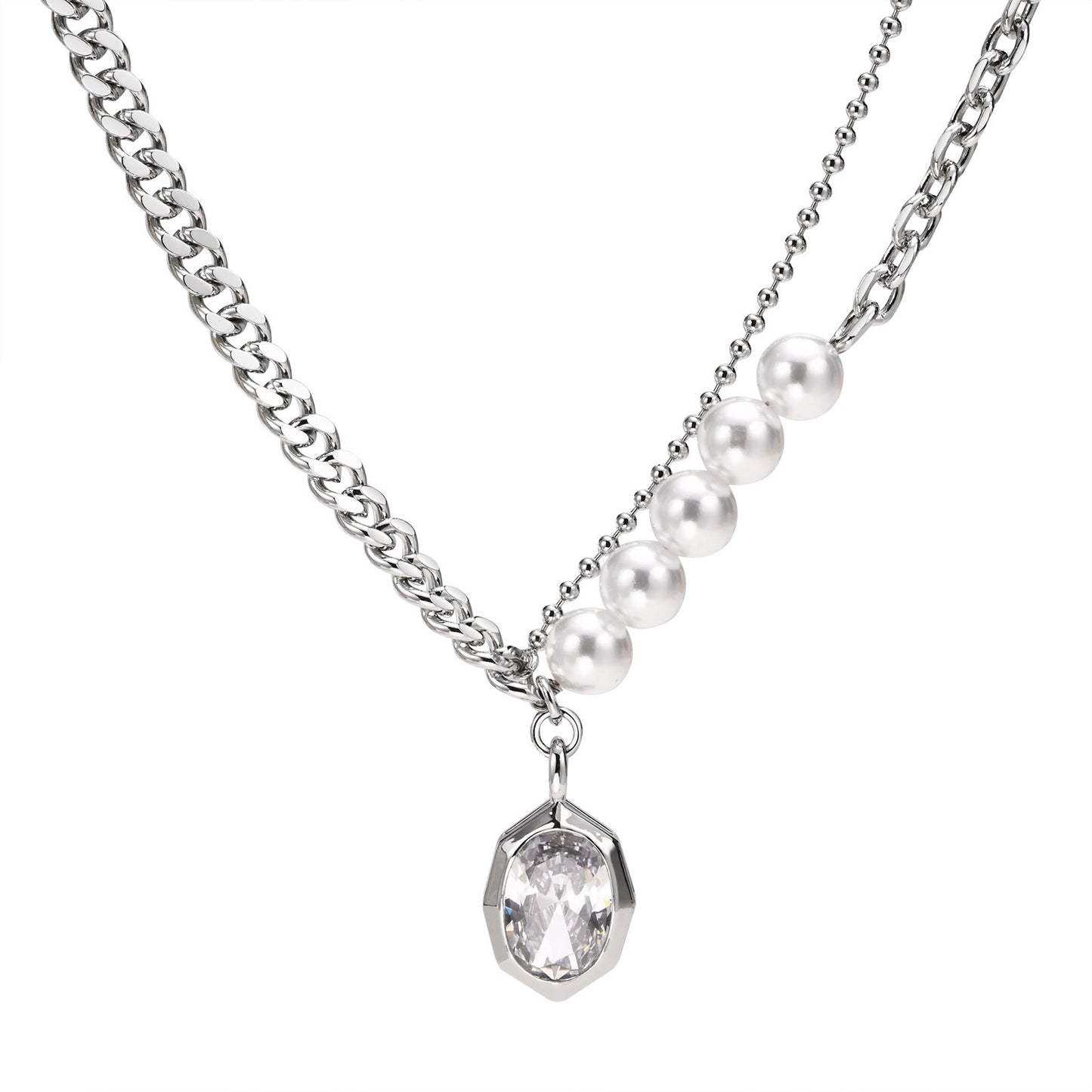 AB Chain Ins Style Fashion Imitation Pearl Zircon Necklace