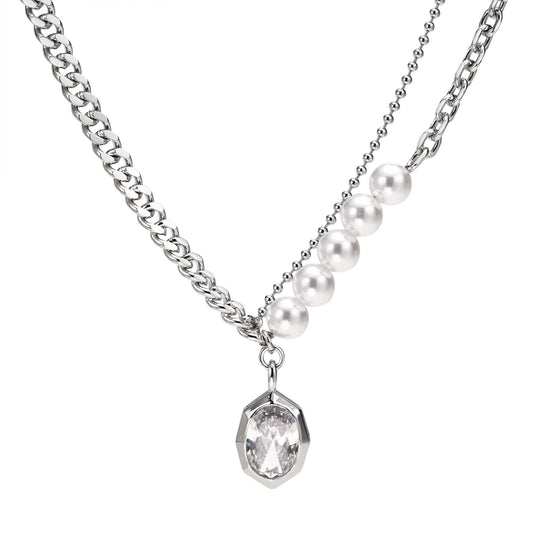 AB Chain Ins Style Fashion Imitation Pearl Zircon Necklace