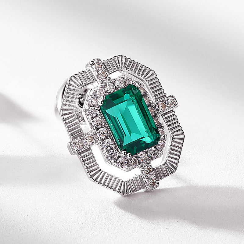 S925 Sterling Silver Lab-Grown Emerald Emerald-Cut Stud Earrings