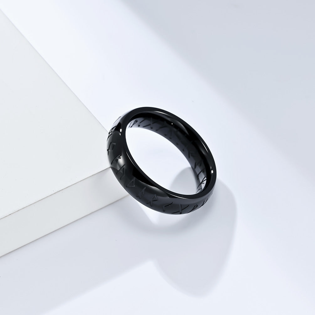Nordic Viking Text Titanium Steel Ring for Men and Women