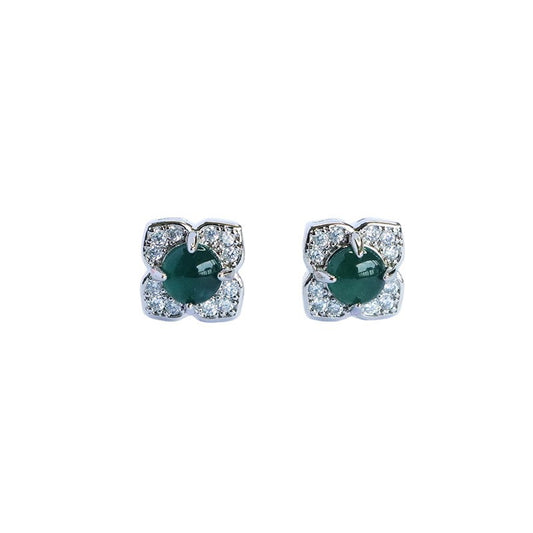 Blue-Water Jadeite Four-Petal Stud Earrings