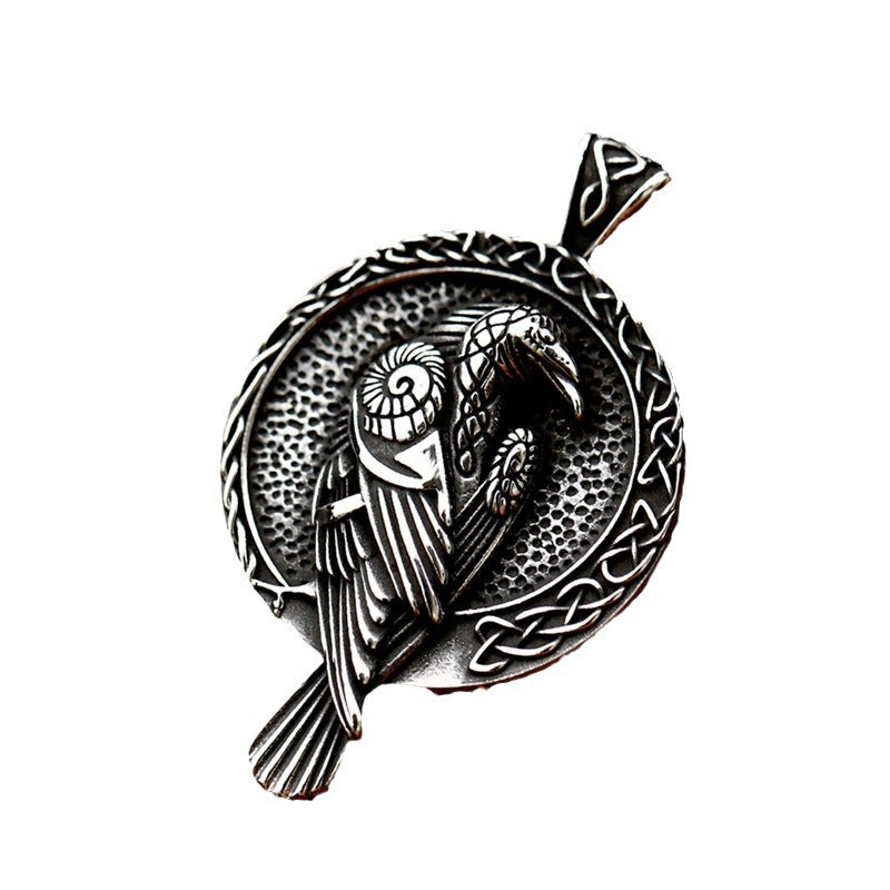 Nordic Mythology Viking Celtic Knot Titanium Steel Pendant – Stainless Steel Crow Pendant Necklace